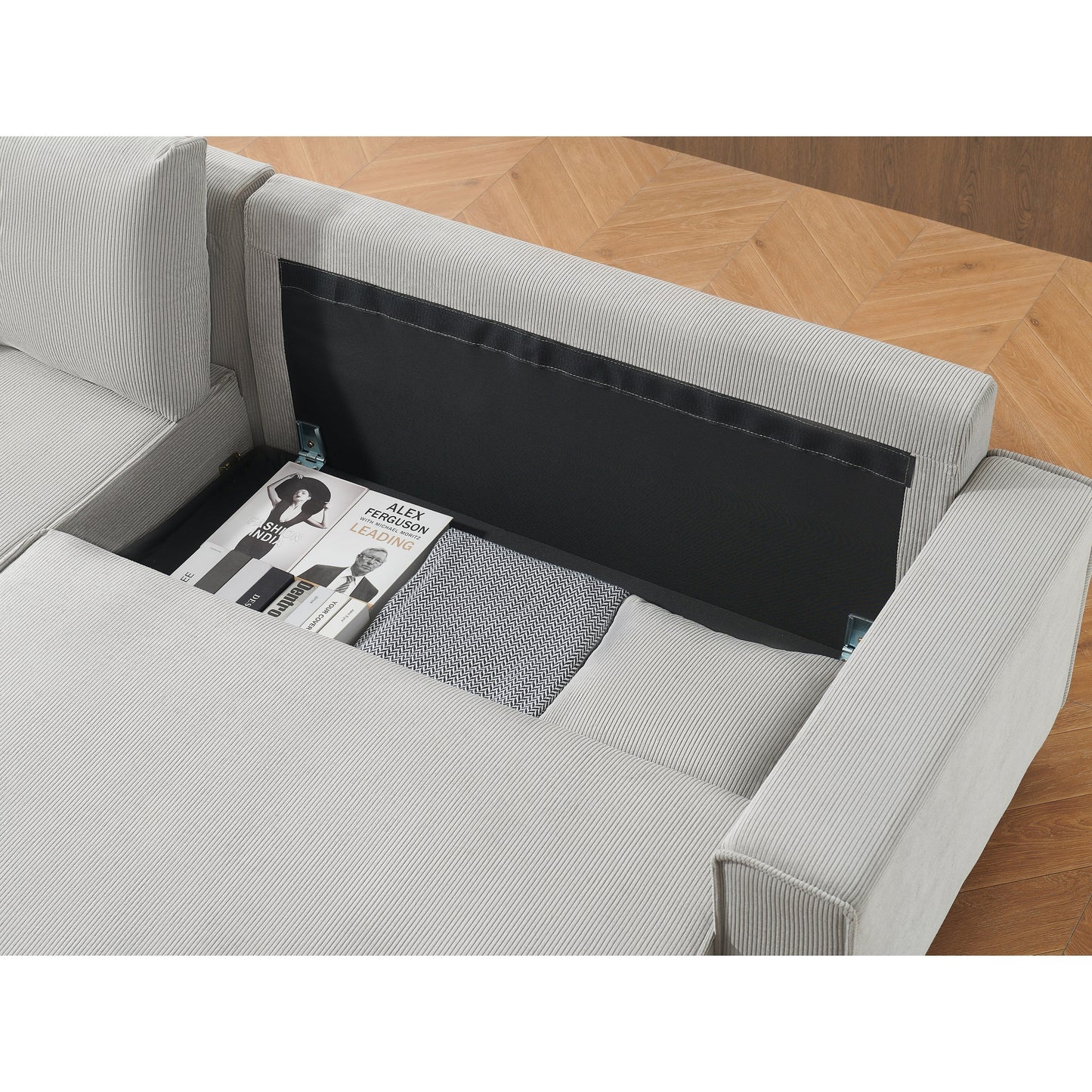Canapé-lit convertible 3 places en velours côtelé de 93 po avec méridienne réglable, deux oreillers et rangement - Design compact