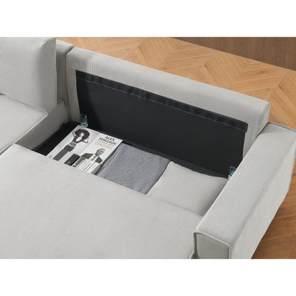 Canapé-lit convertible 3 places en velours côtelé de 93 po avec méridienne réglable, deux oreillers et rangement - Design compact