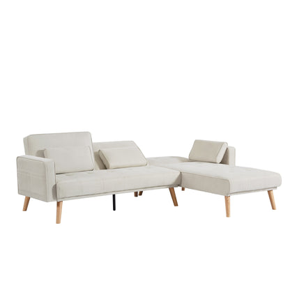 Canapé sectionnel convertible en lin 94,5 avec méridienne orientée à droite, sac de rangement et coussins en mousse