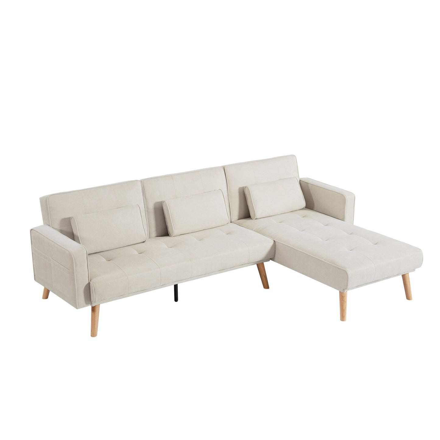 Canapé sectionnel convertible en lin 94,5 avec méridienne orientée à droite, sac de rangement et coussins en mousse