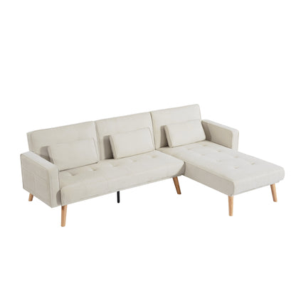 Canapé sectionnel convertible en lin 94,5 avec méridienne orientée à droite, sac de rangement et coussins en mousse