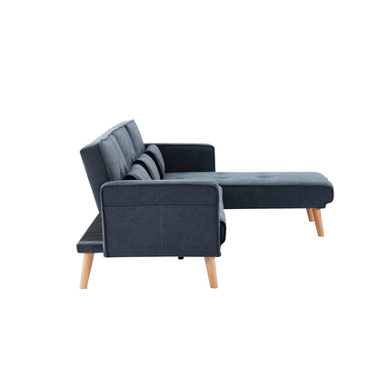 Canapé convertible 3 places en lin de 94,5 po avec méridienne droite, rembourrage en mousse, sac de rangement et accoudoirs carrés
