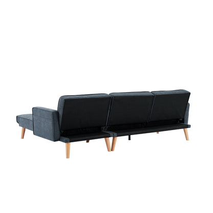 Canapé convertible 3 places en lin de 94,5 po avec méridienne droite, rembourrage en mousse, sac de rangement et accoudoirs carrés