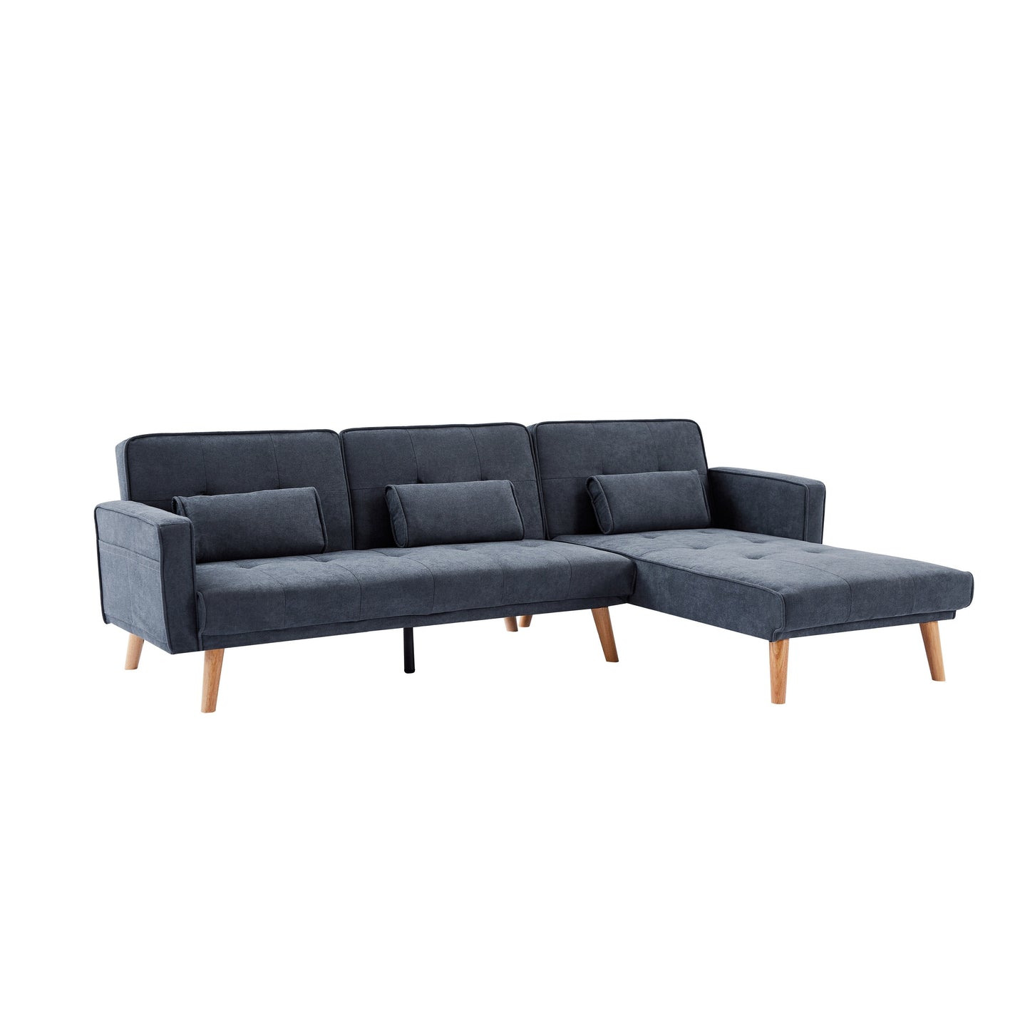 Canapé convertible 3 places en lin de 94,5 po avec méridienne droite, rembourrage en mousse, sac de rangement et accoudoirs carrés