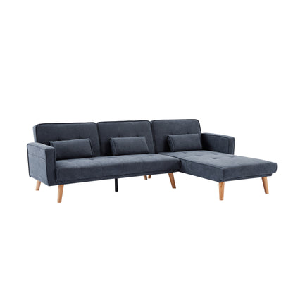 Canapé convertible 3 places en lin de 94,5 po avec méridienne droite, rembourrage en mousse, sac de rangement et accoudoirs carrés