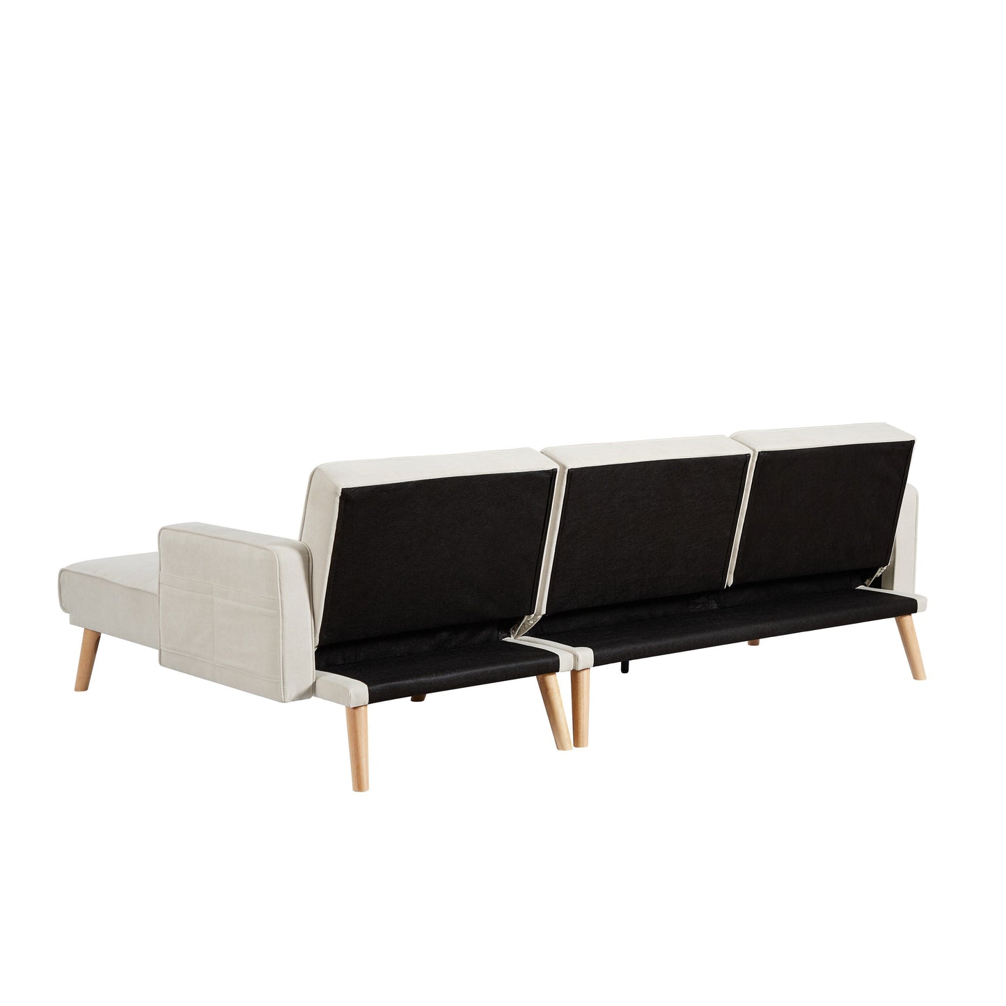 Canapé sectionnel convertible en lin de 94,5 po avec méridienne, design orienté à droite, coussins en mousse et sac de rangement