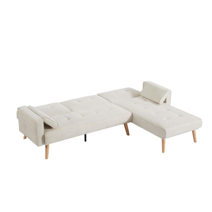 Canapé sectionnel convertible en lin de 94,5 po avec méridienne, design orienté à droite, coussins en mousse et sac de rangement