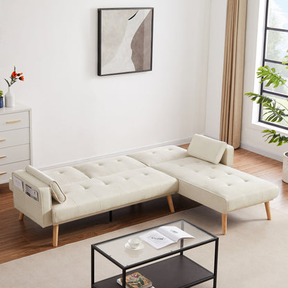 Canapé sectionnel convertible en lin de 94,5 po avec méridienne, design orienté à droite, coussins en mousse et sac de rangement