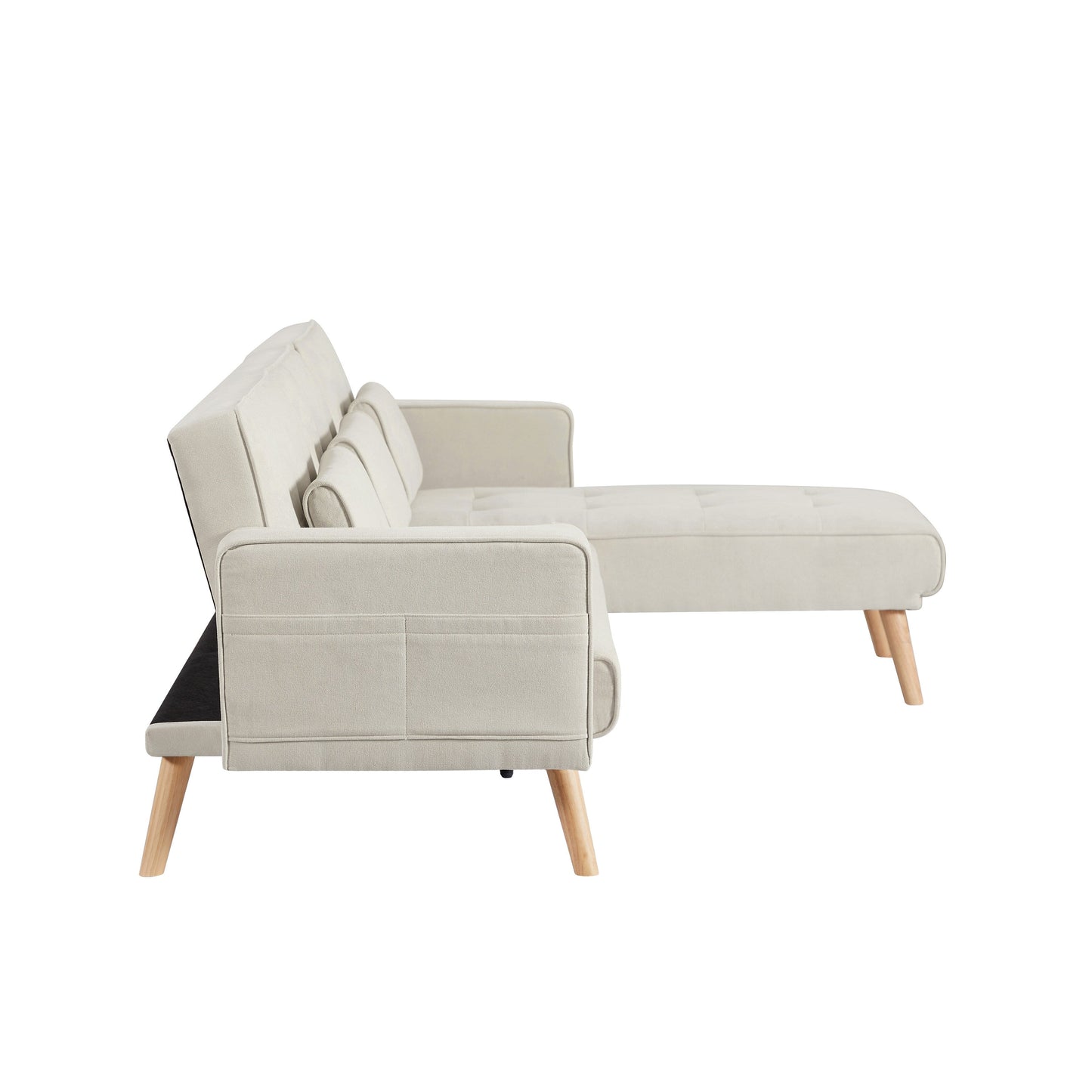 Canapé sectionnel convertible en lin de 94,5 po avec méridienne, design orienté à droite, coussins en mousse et sac de rangement
