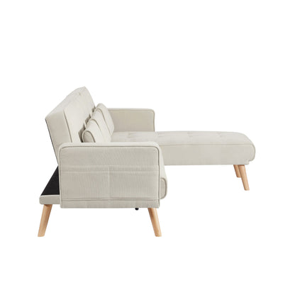 Canapé sectionnel convertible en lin de 94,5 po avec méridienne, design orienté à droite, coussins en mousse et sac de rangement