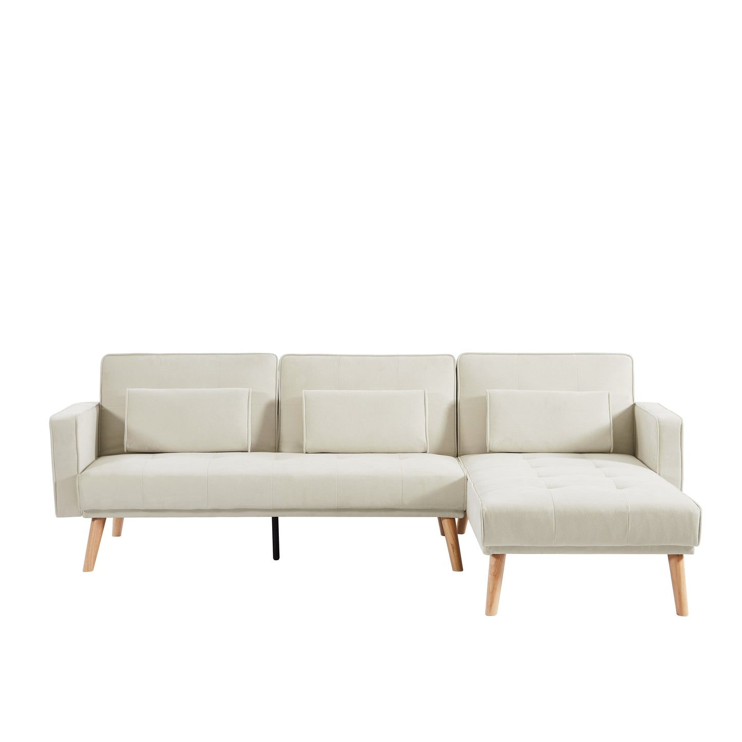 Canapé sectionnel convertible en lin de 94,5 po avec méridienne, design orienté à droite, coussins en mousse et sac de rangement