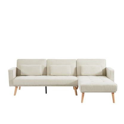 Canapé sectionnel convertible en lin de 94,5 po avec méridienne, design orienté à droite, coussins en mousse et sac de rangement