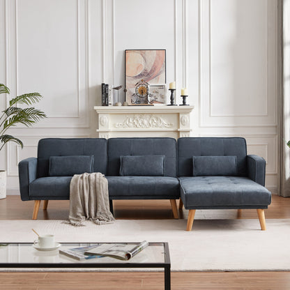 Canapé sectionnel convertible en lin de 94,5 po avec méridienne droite, rangement et coussins en mousse