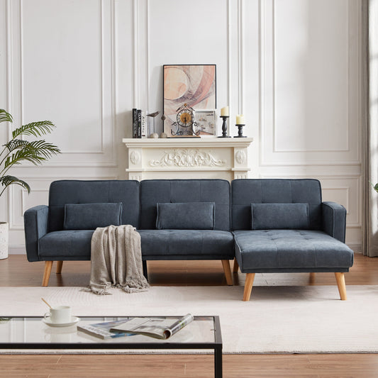 Canapé sectionnel convertible en lin de 94,5 po avec méridienne droite, rangement et coussins en mousse