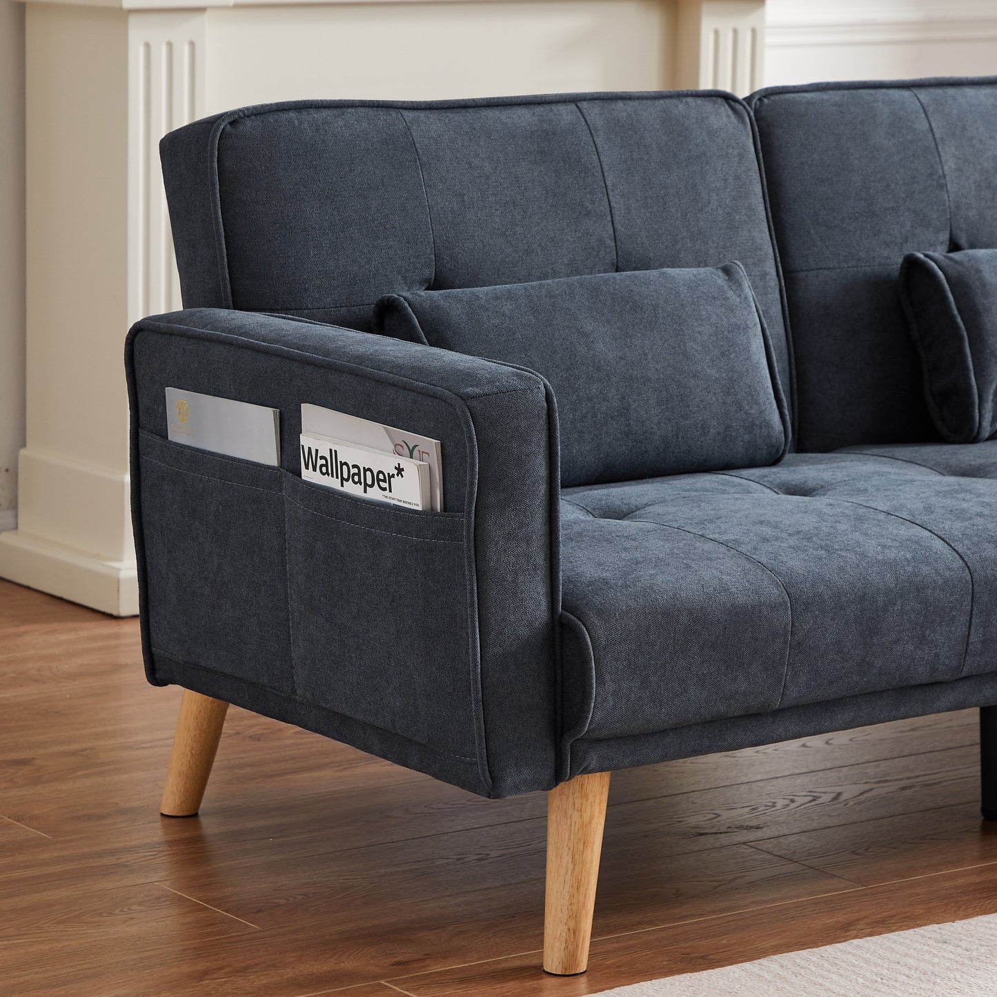 Canapé sectionnel convertible en lin de 94,5 po avec méridienne droite, rangement et coussins en mousse