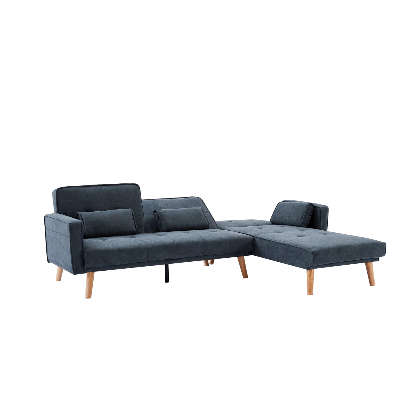 Canapé sectionnel convertible en lin de 94,5 po avec méridienne droite, rangement et coussins en mousse