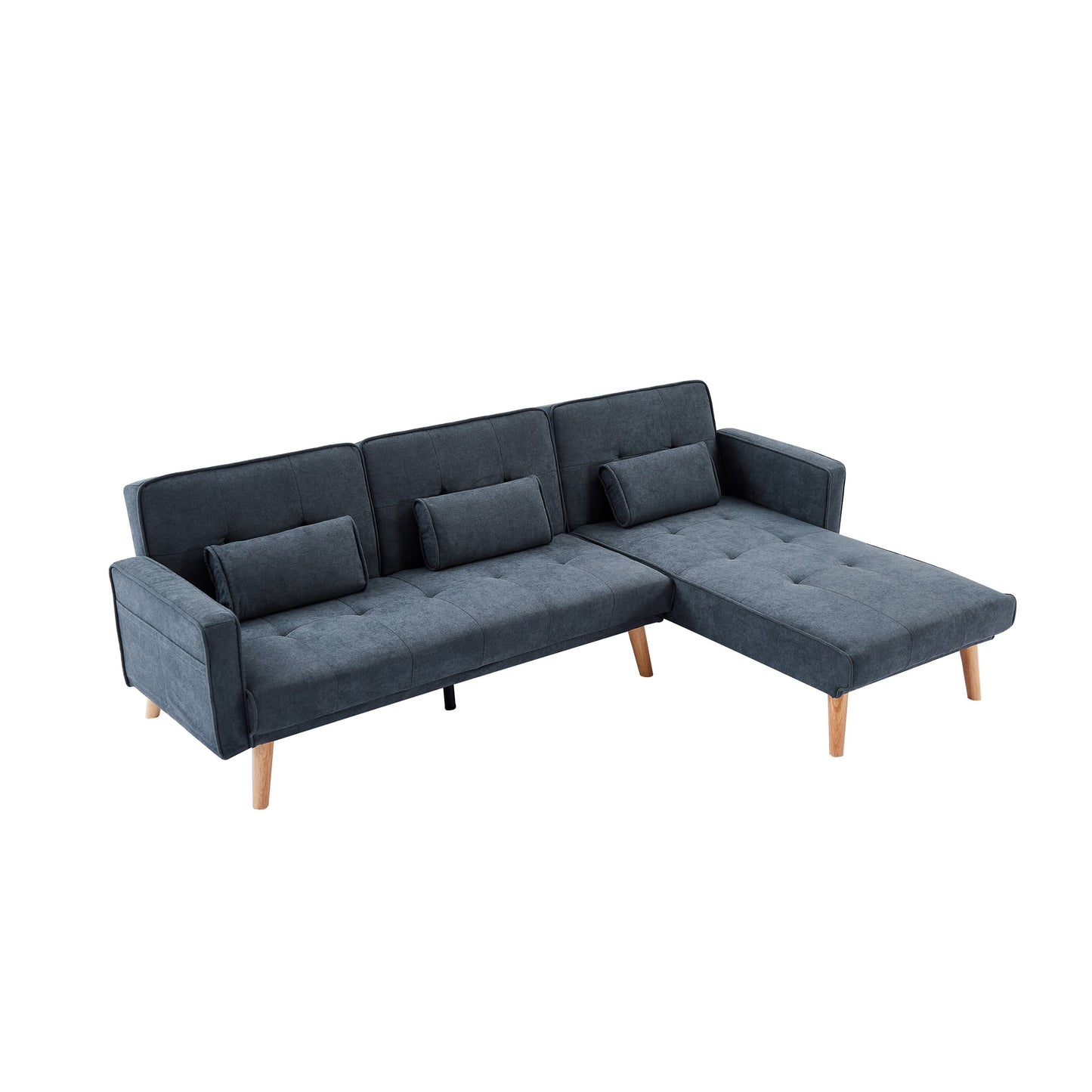 Canapé sectionnel convertible en lin de 94,5 po avec méridienne droite, rangement et coussins en mousse