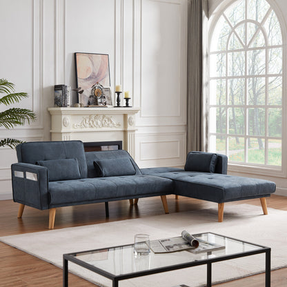 Canapé sectionnel convertible en lin de 94,5 po avec méridienne droite, rangement et coussins en mousse