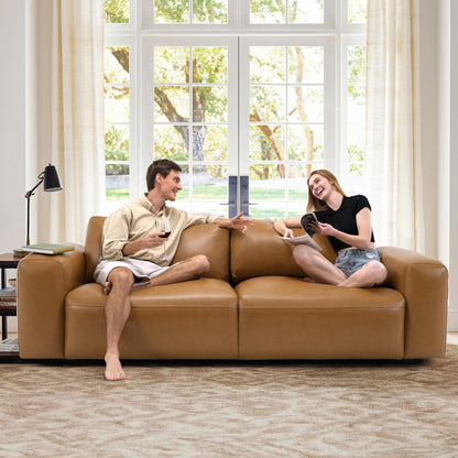 Canapé 3 places surdimensionné 95 cm - Assises extra profondes et accoudoirs larges, canapé en cuir PU garni de duvet pour salon et appartement