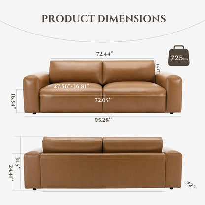 Canapé 3 places surdimensionné 95 cm - Assises extra profondes et accoudoirs larges, canapé en cuir PU garni de duvet pour salon et appartement