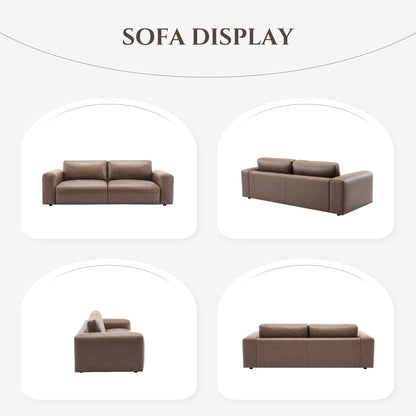 Canapé 3 places surdimensionné 95 cm - Assises extra profondes et accoudoirs larges, canapé en cuir PU garni de duvet pour salon et appartement