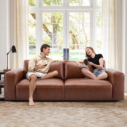 Canapé 3 places surdimensionné 95 cm - Assises extra profondes et accoudoirs larges, canapé en cuir PU garni de duvet pour salon et appartement
