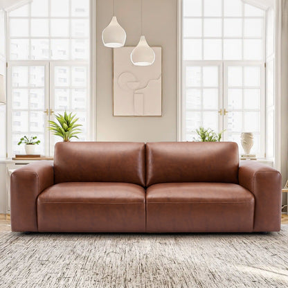 Canapé 3 places surdimensionné 95 cm - Assises extra profondes et accoudoirs larges, canapé en cuir PU garni de duvet pour salon et appartement