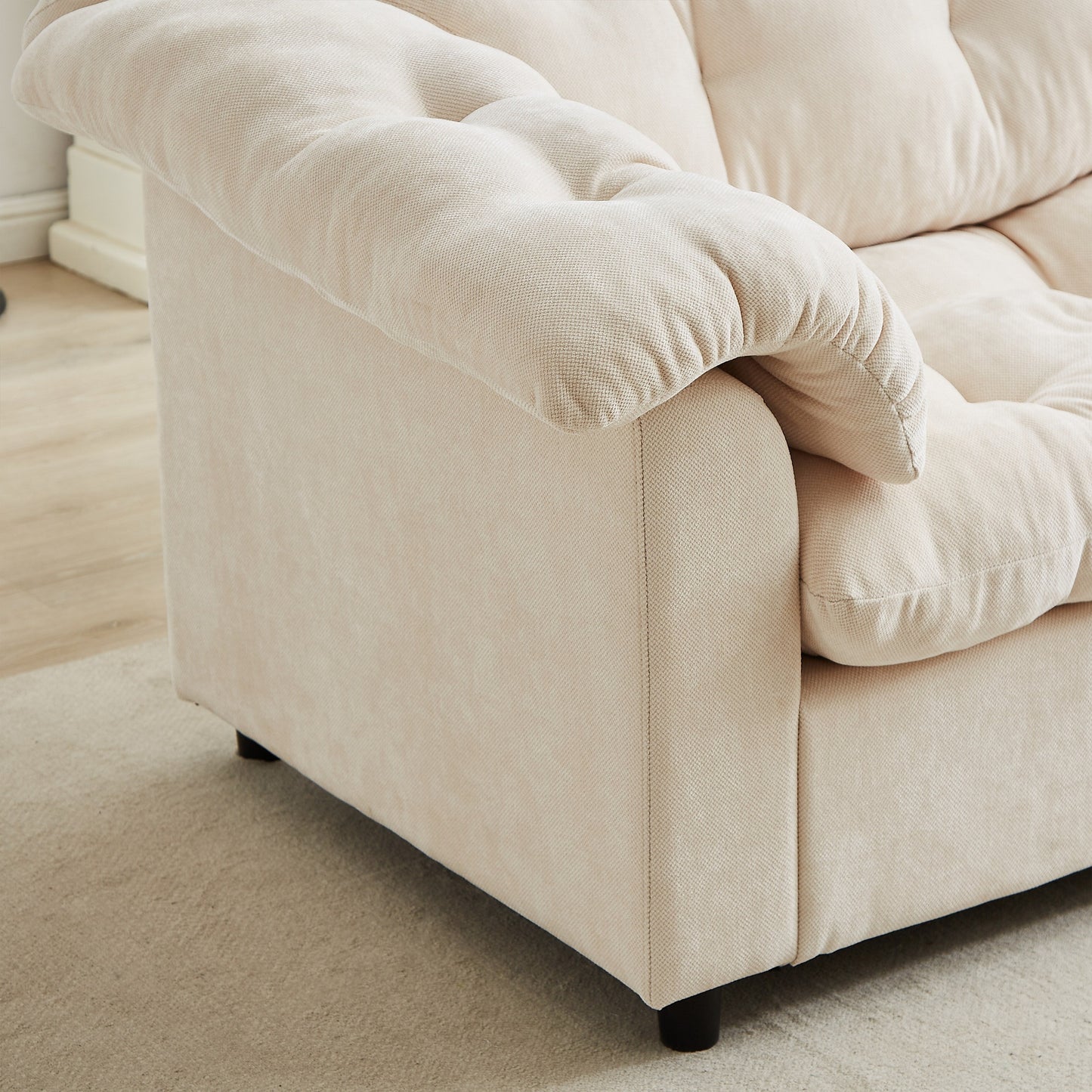 Canapé 3 places classique moderne en tissu 99.2, structure en bois massif et coussin moelleux en forme de nuage
