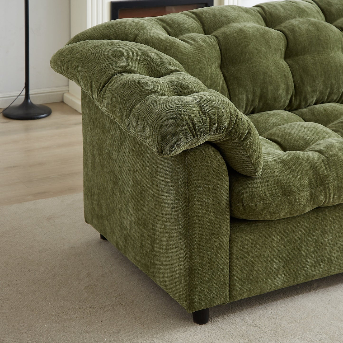 Canapé 3 places classique moderne en tissu 99.2, structure en bois massif et coussin moelleux en forme de nuage