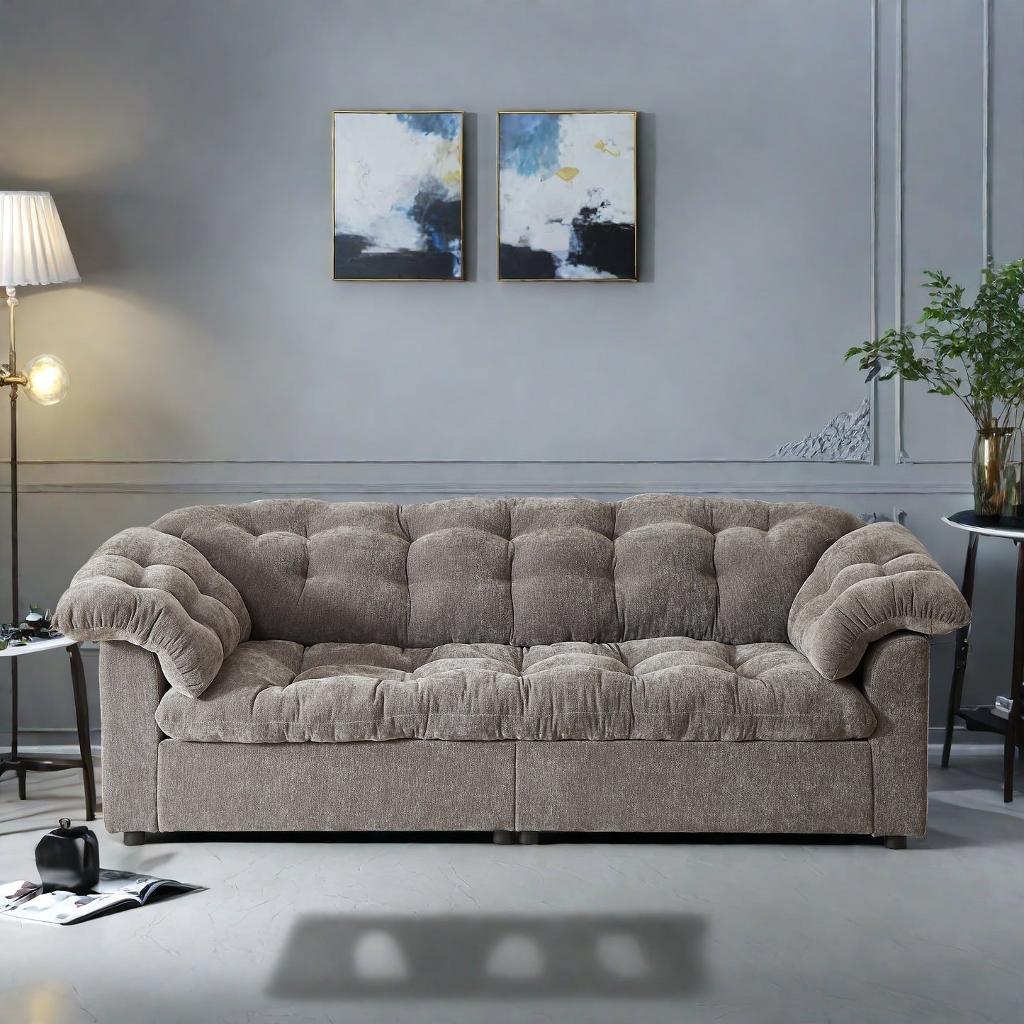 Canapé 3 places classique moderne en tissu 99.2, structure en bois massif et coussin moelleux en forme de nuage