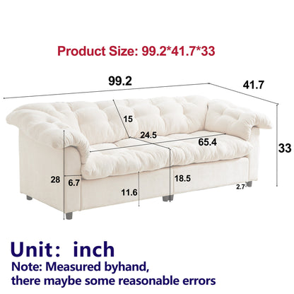 Canapé 3 places classique moderne en tissu 99.2, structure en bois massif et coussin moelleux en forme de nuage