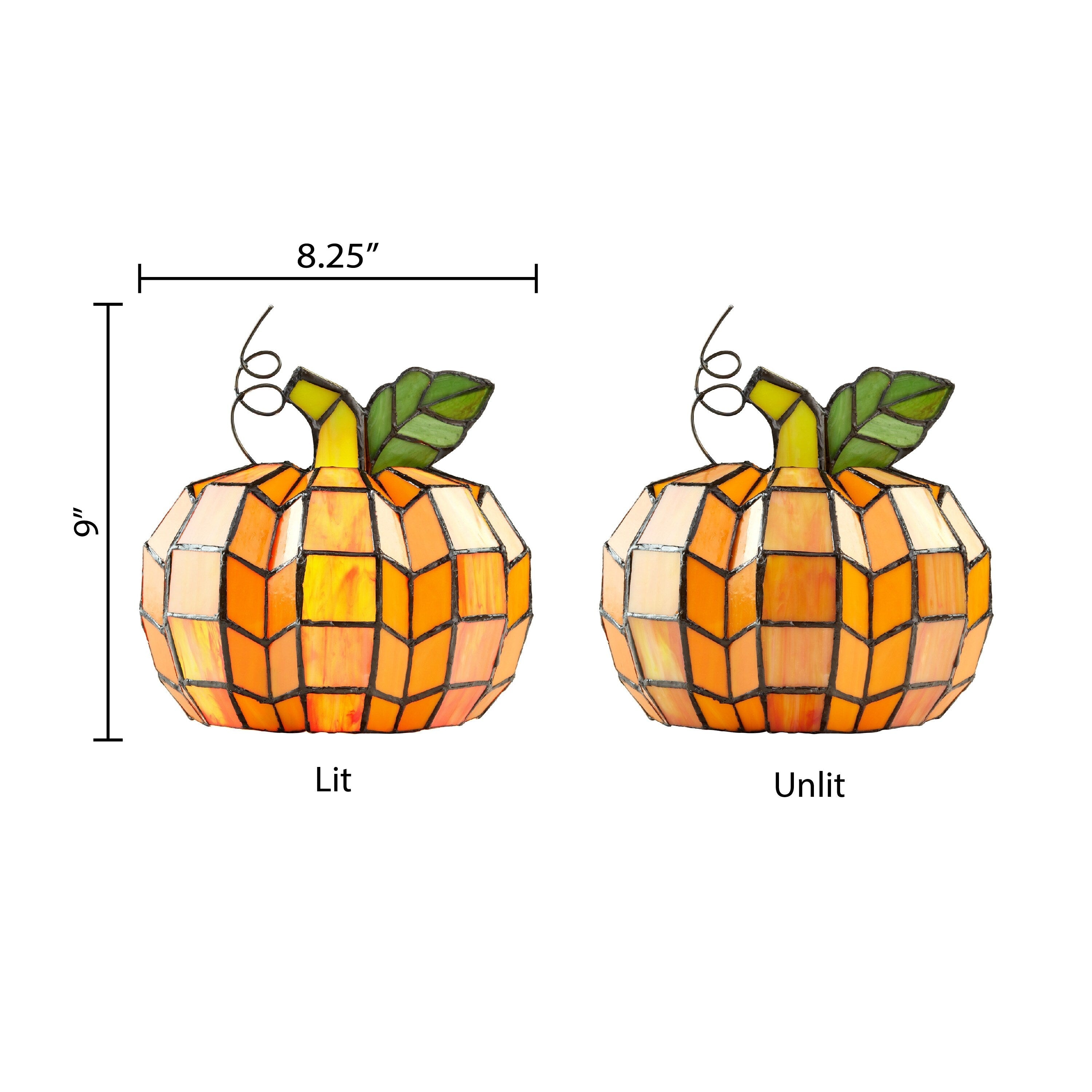 Lampe d'appoint en vitrail Patch the Pumpkin 9 H - 8,25 L x 8,25 l x 9 H