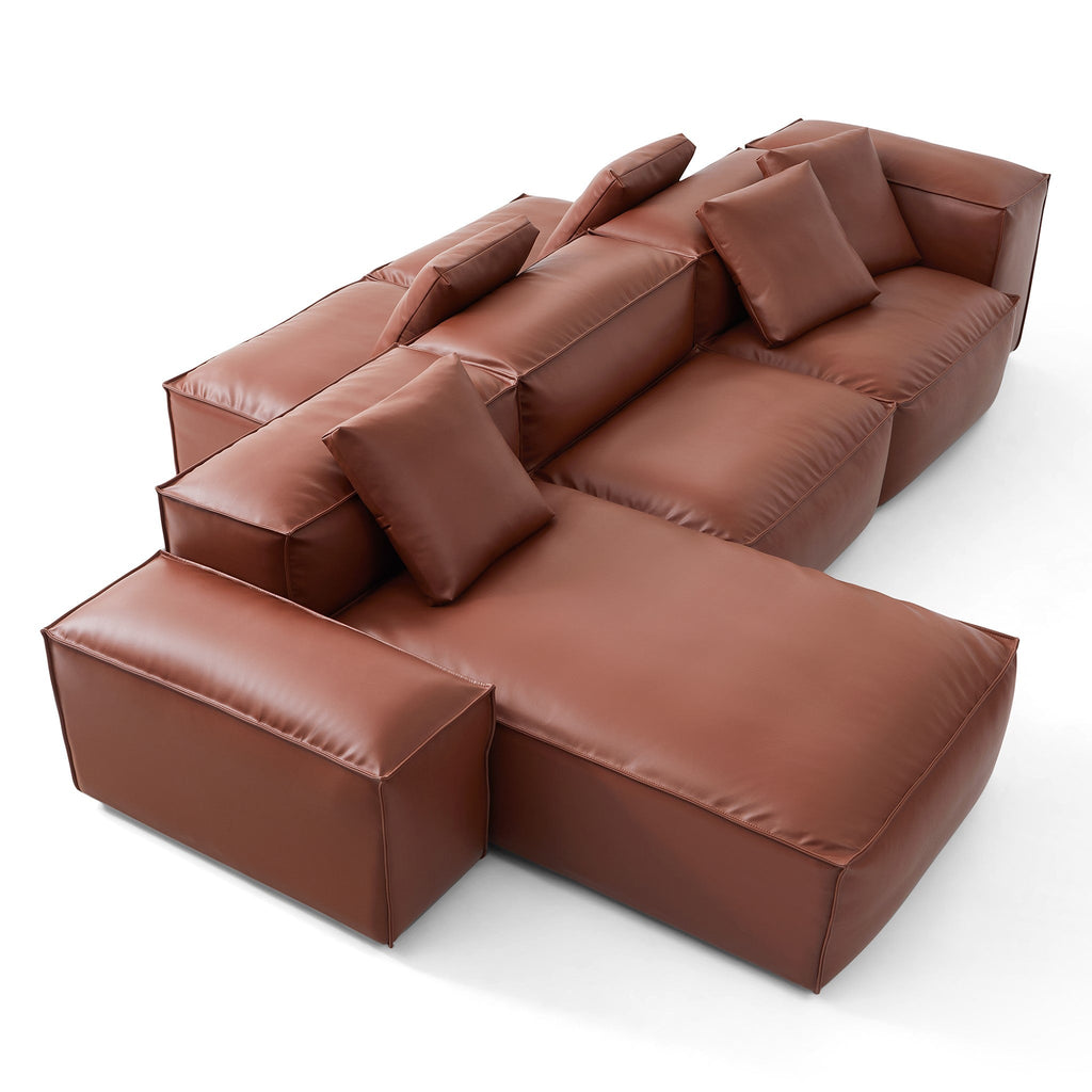 Cube Modular Khaki Genuine Leather Double-Sided Sectional