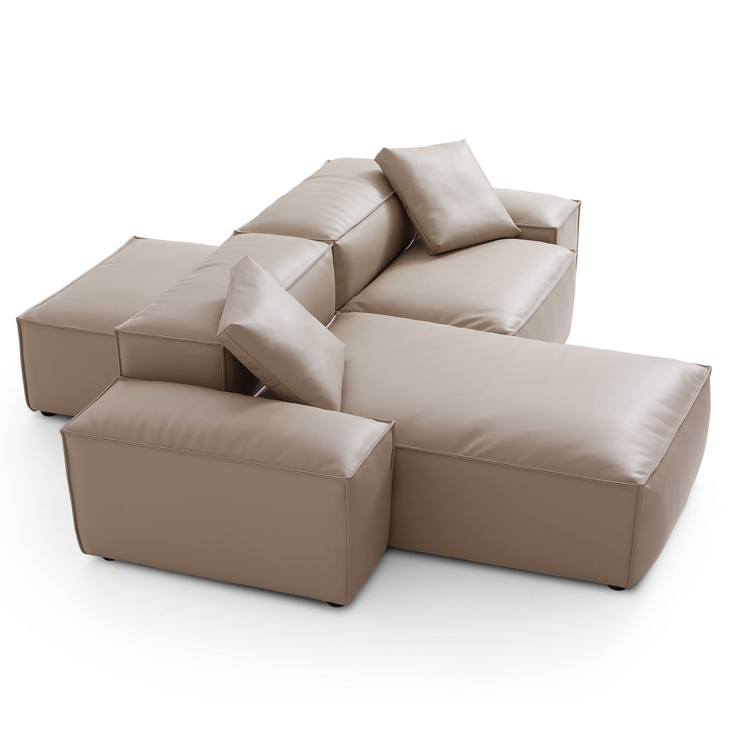 Cube Modular Beige Genuine Leather Double-Sided Sectional