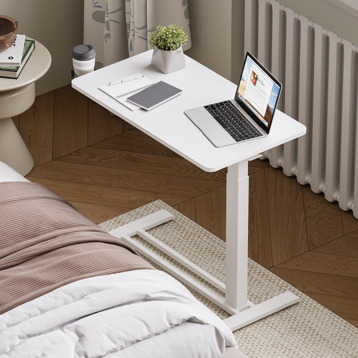 FunniHomi 28/32 Table de lit mobile à hauteur réglable avec roulettes, blanc/noir, pour ordinateur portable, pour lit et canapé