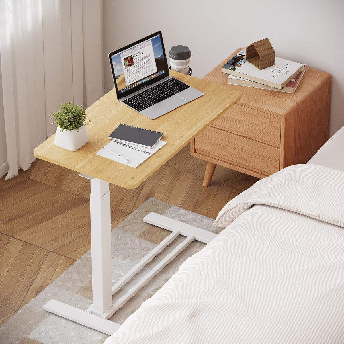 FunniHomi 28/32 Table de lit mobile à hauteur réglable avec roulettes, blanc/noir, pour ordinateur portable, pour lit et canapé