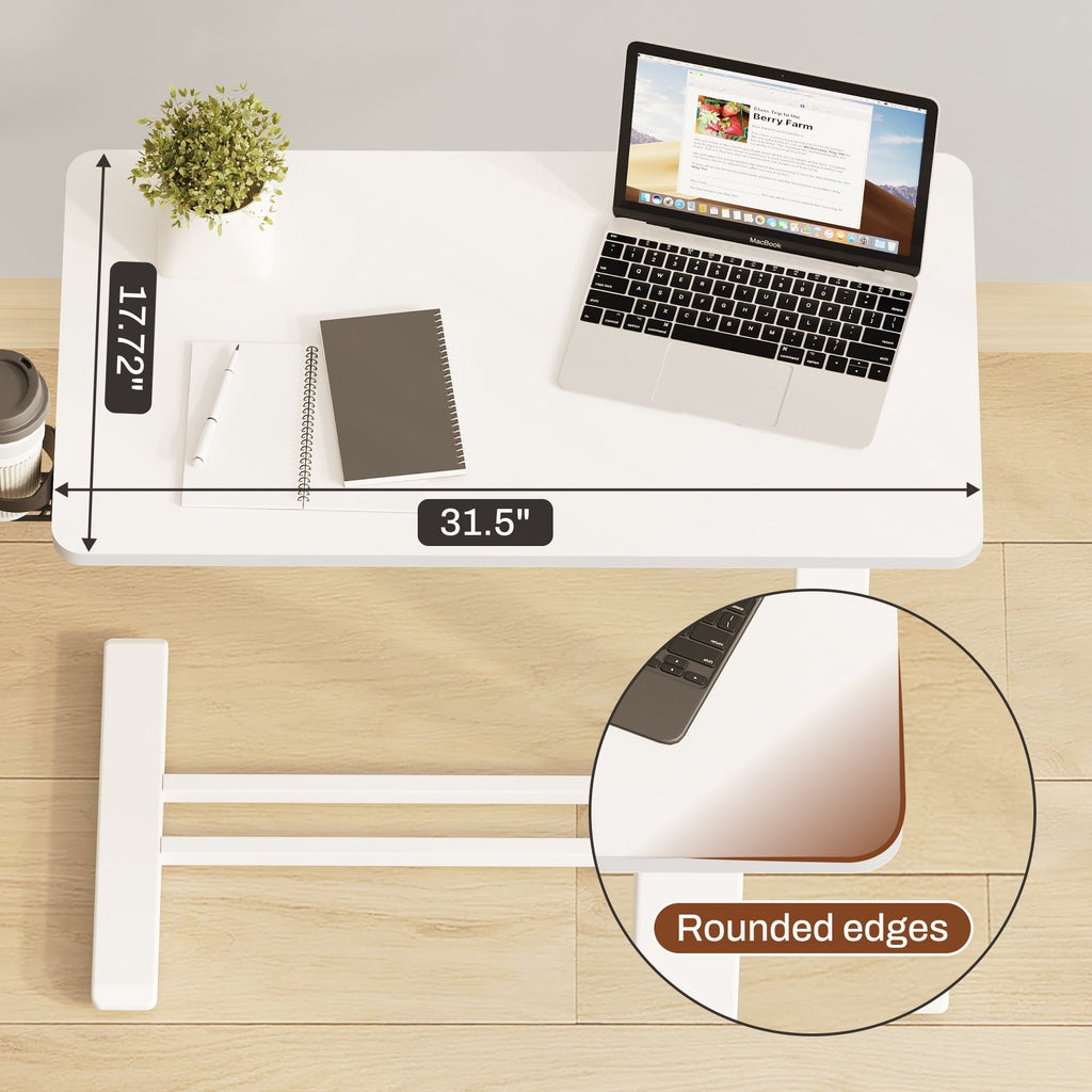 FunniHomi 28/32 Table de lit mobile à hauteur réglable avec roulettes, blanc/noir, pour ordinateur portable, pour lit et canapé
