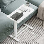 FunniHomi 28/32 Table de lit mobile à hauteur réglable avec roulettes, blanc/noir, pour ordinateur portable, pour lit et canapé