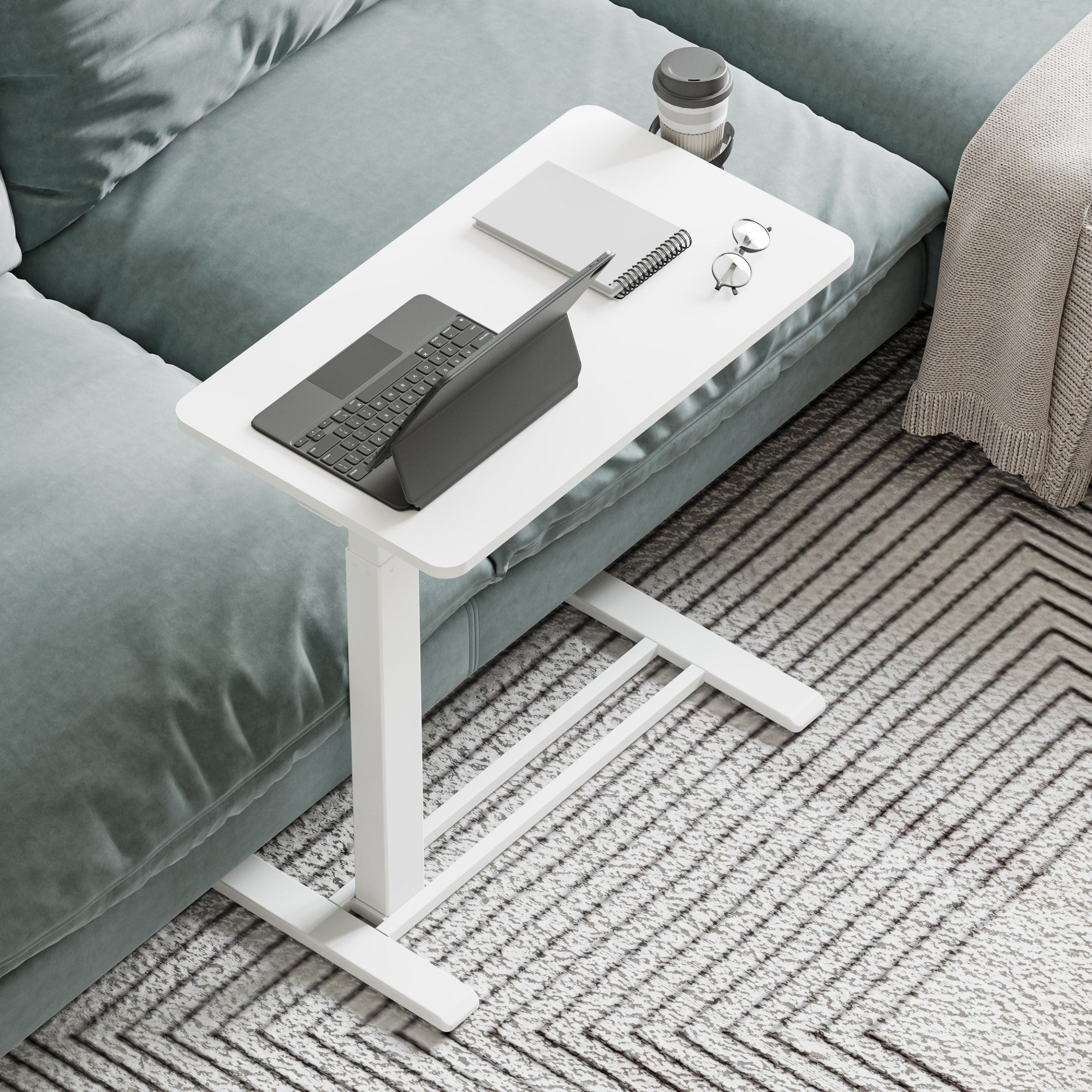 FunniHomi 28/32 Table de lit mobile à hauteur réglable avec roulettes, blanc/noir, pour ordinateur portable, pour lit et canapé