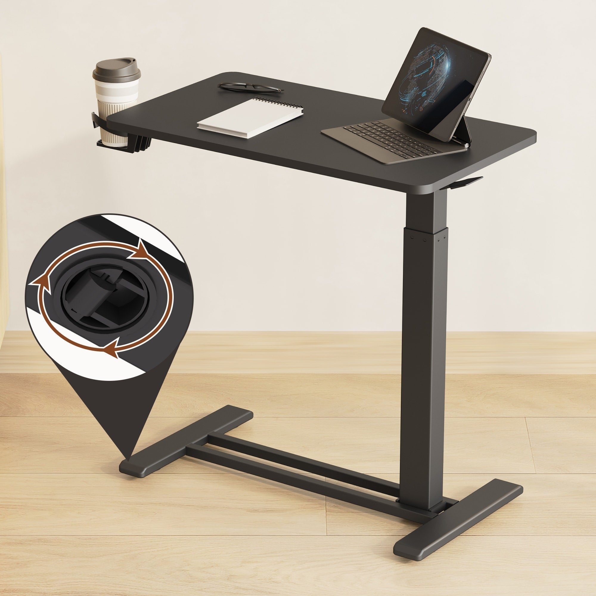 FunniHomi 28/32 Table de lit mobile à hauteur réglable avec roulettes, blanc/noir, pour ordinateur portable, pour lit et canapé