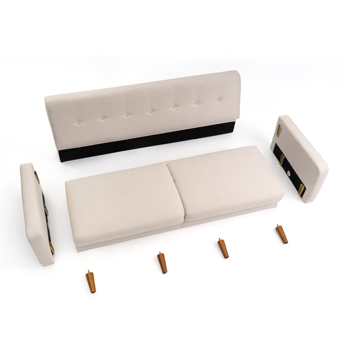 Canapé capitonné moderne ADAIR en lin avec poches pour accoudoirs par Crown Comfort