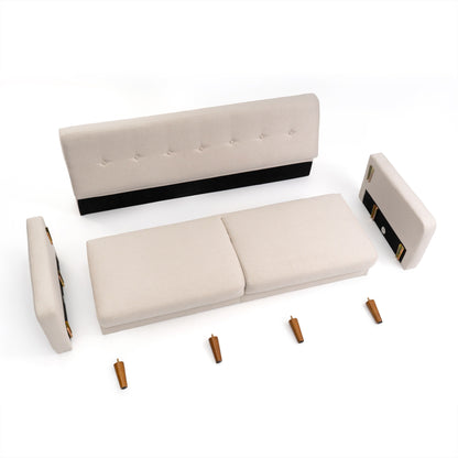 Canapé capitonné moderne ADAIR en lin avec poches pour accoudoirs par Crown Comfort