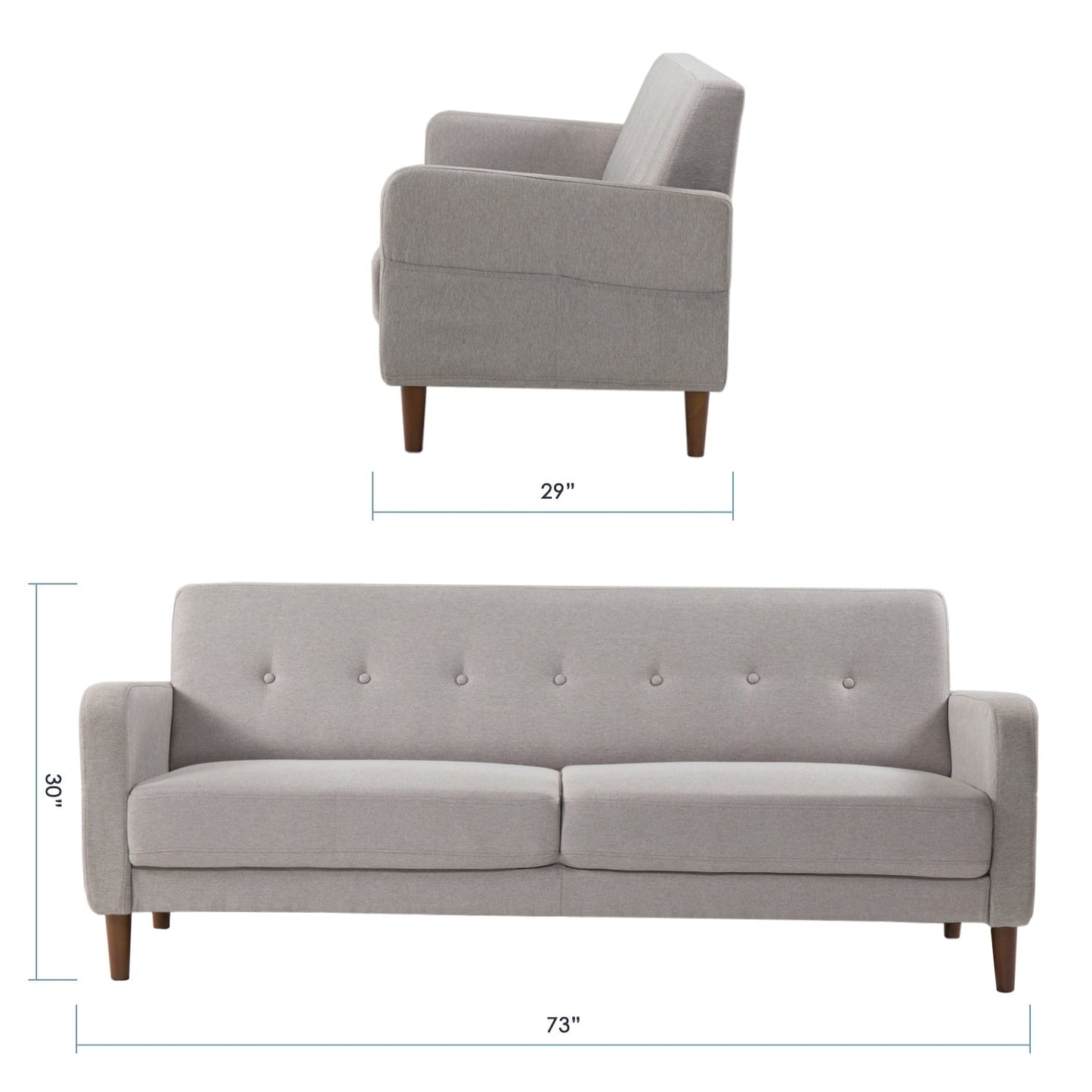 Canapé capitonné moderne ADAIR en lin avec poches pour accoudoirs par Crown Comfort