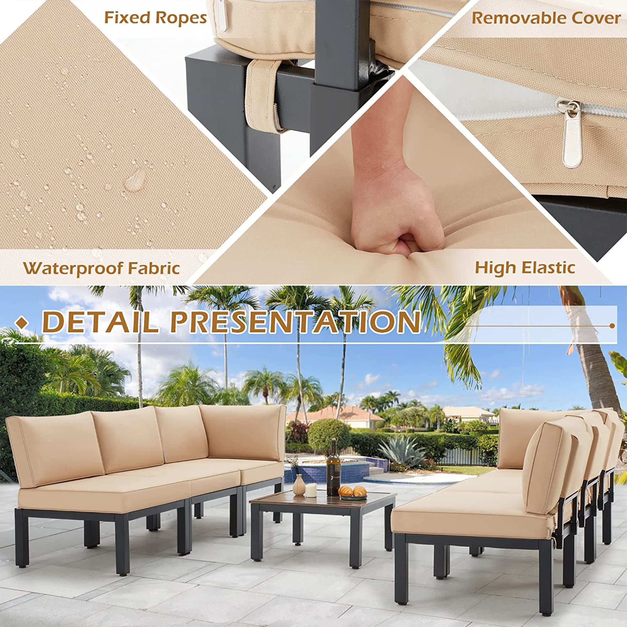 Ensemble de meubles de jardin d'extérieur AECOJOY avec canapé sectionnel en métal