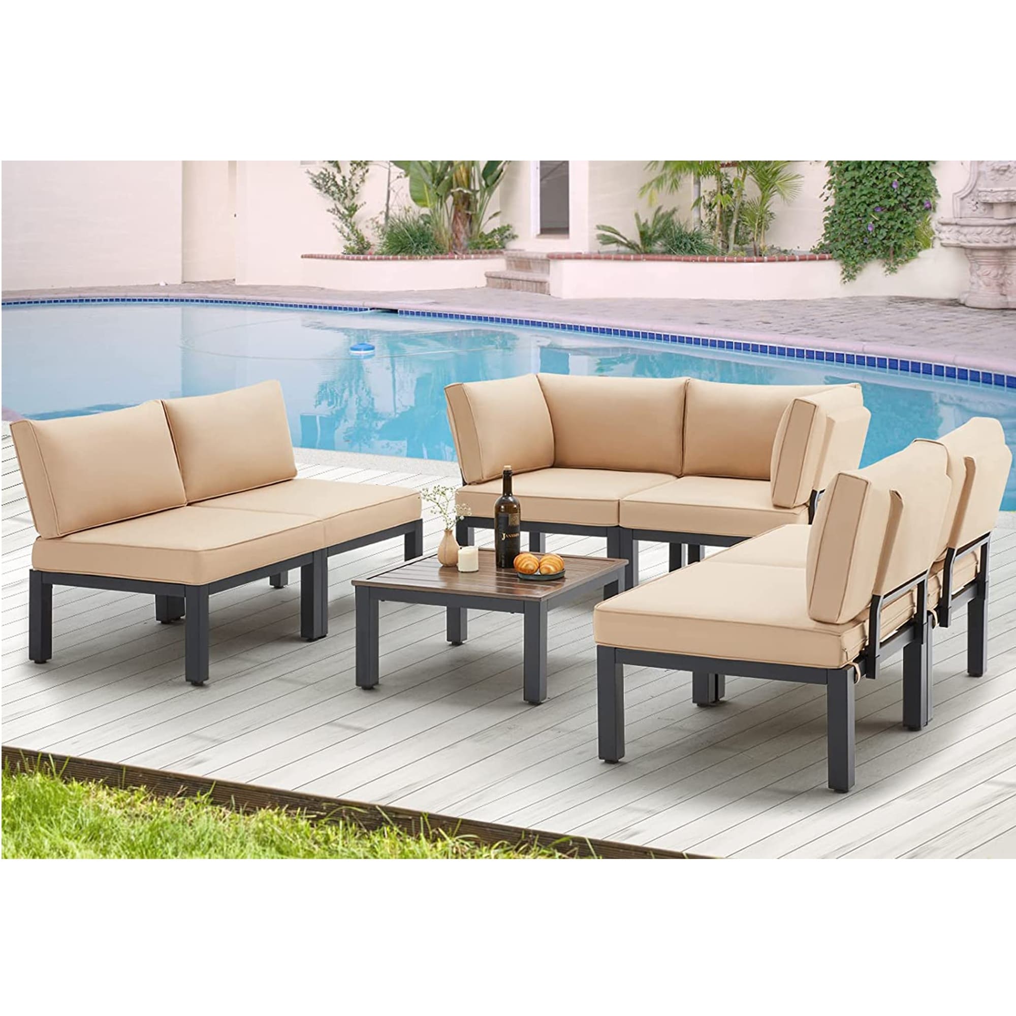 Ensemble de meubles de jardin d'extérieur AECOJOY avec canapé sectionnel en métal