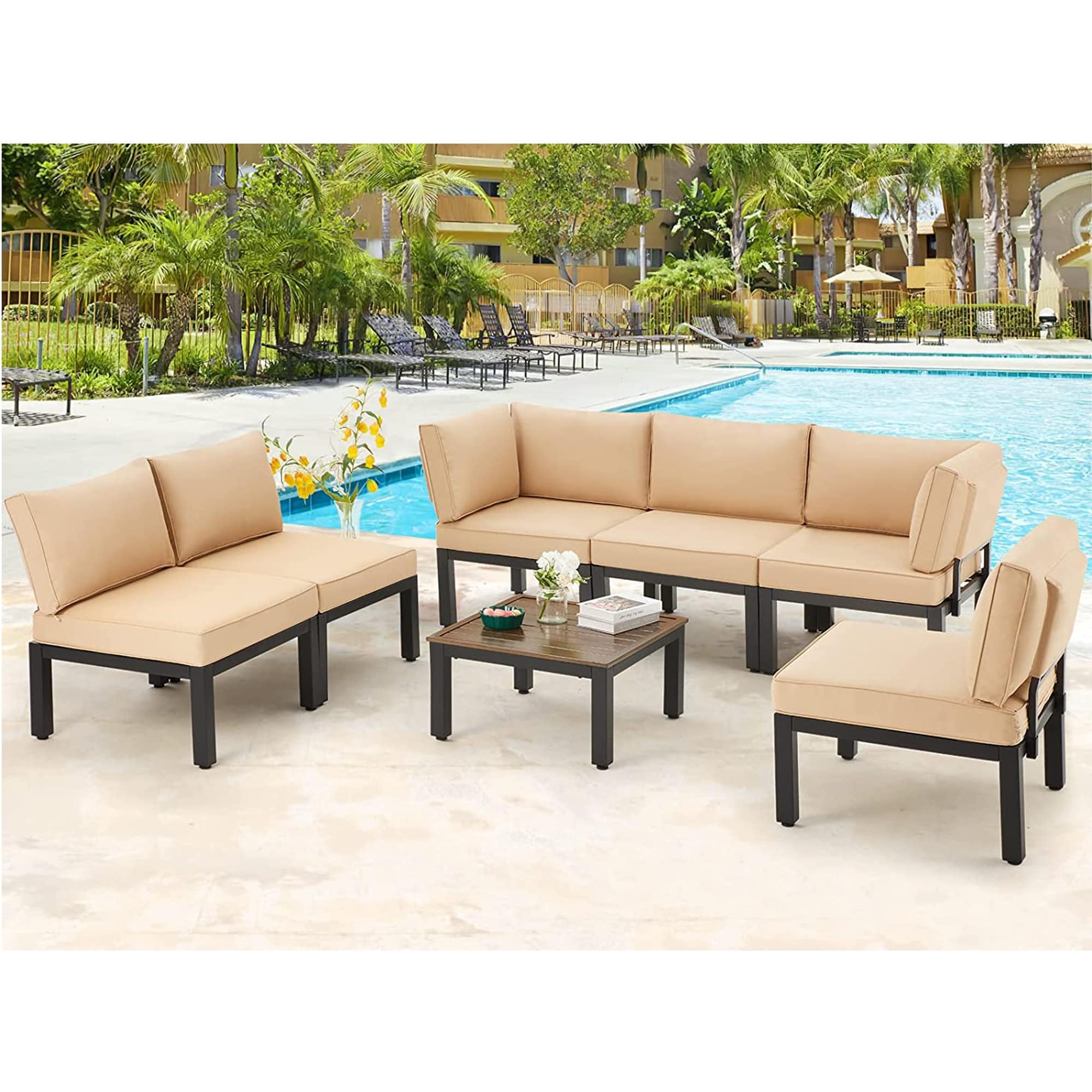 Ensemble de meubles de jardin d'extérieur AECOJOY avec canapé sectionnel en métal