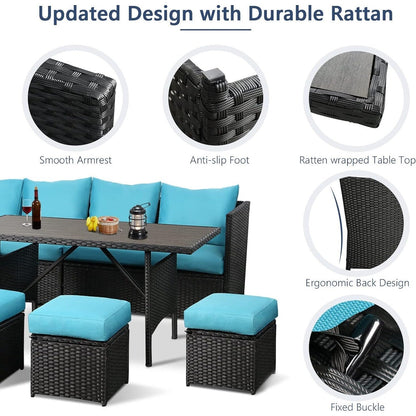 Canapé sectionnel en osier pour patio extérieur AECOJOY 7 pièces avec table à manger