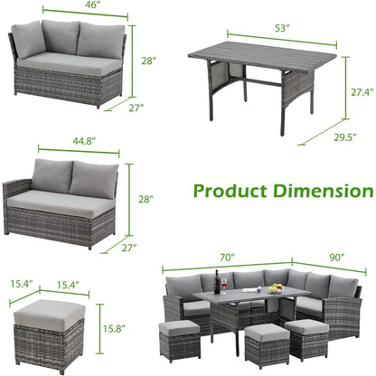 Canapé sectionnel en osier pour patio extérieur AECOJOY 7 pièces avec table à manger