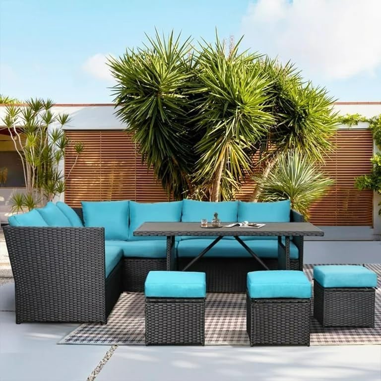 Canapé sectionnel en osier pour patio extérieur AECOJOY 7 pièces avec table à manger