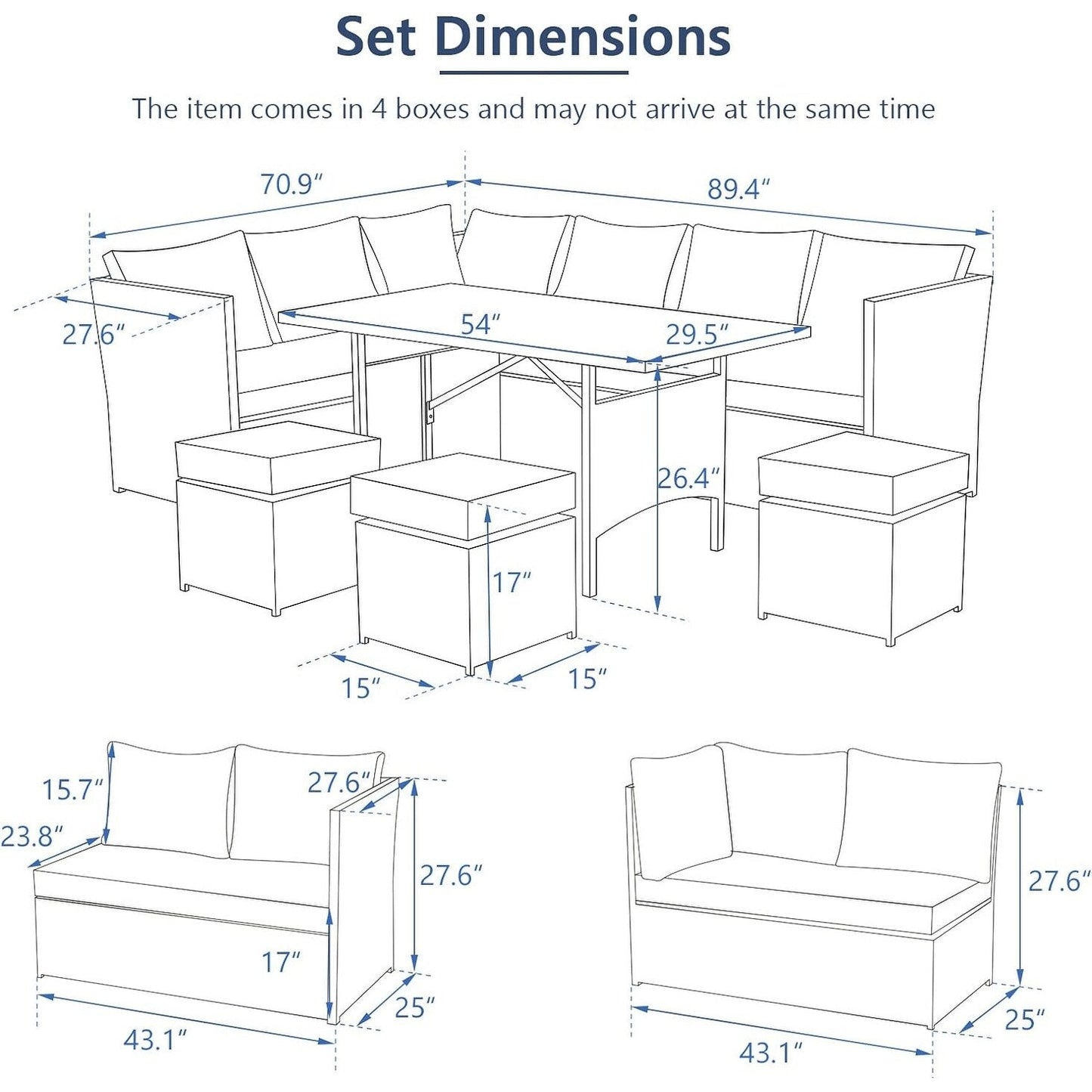 Canapé sectionnel en osier pour patio extérieur AECOJOY 7 pièces avec table à manger